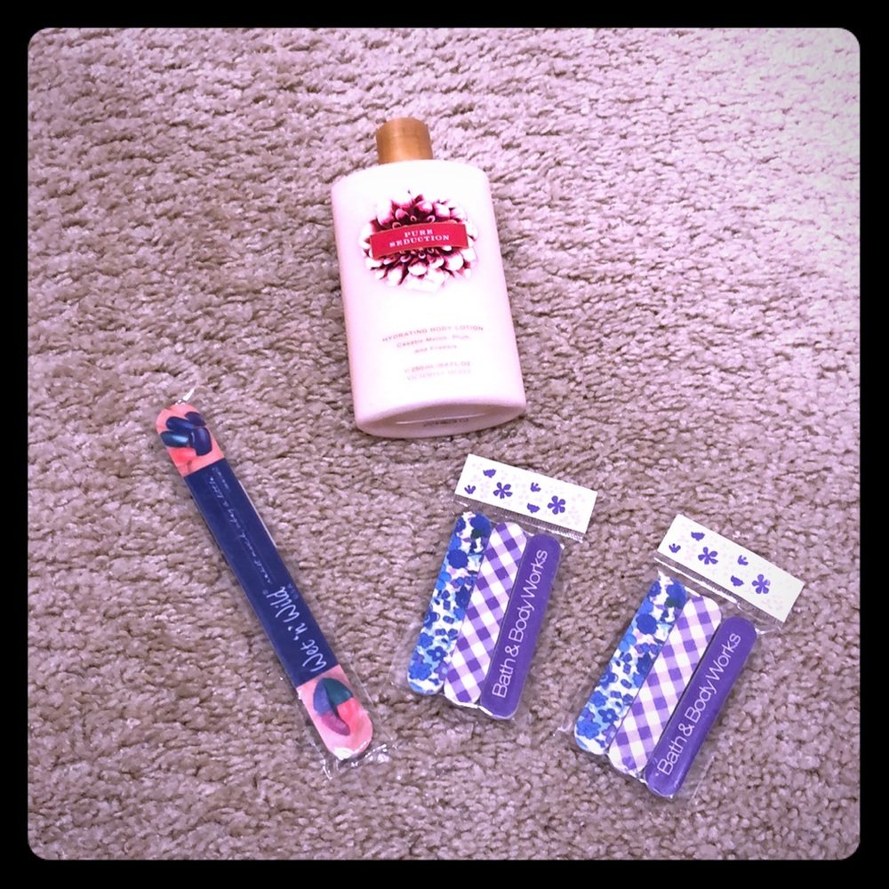 Body lotion and nail filers.
